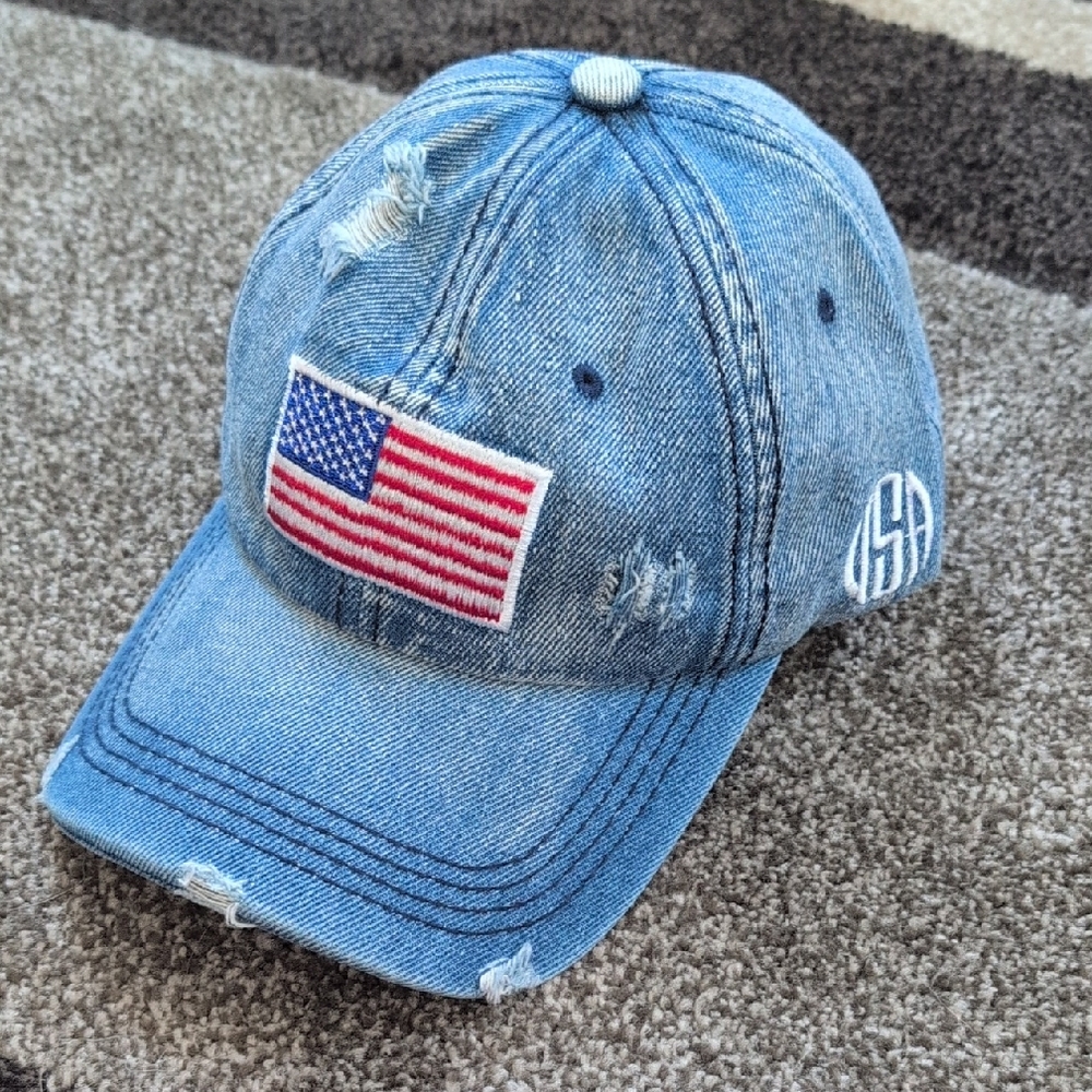 NEW USA Denim Hat With Rips